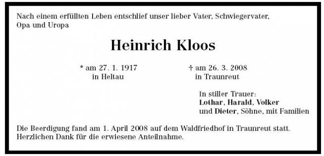 Kloos Heinrich 1917-2008Todesanzeige